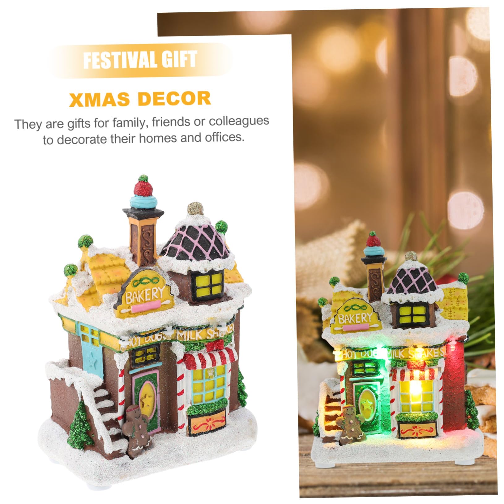 1pezzi Decorazione di Natale House in Resina Luci LED Regalo per Festa di Natale per Tavolo Soggiorno Camera da Letto Finestra