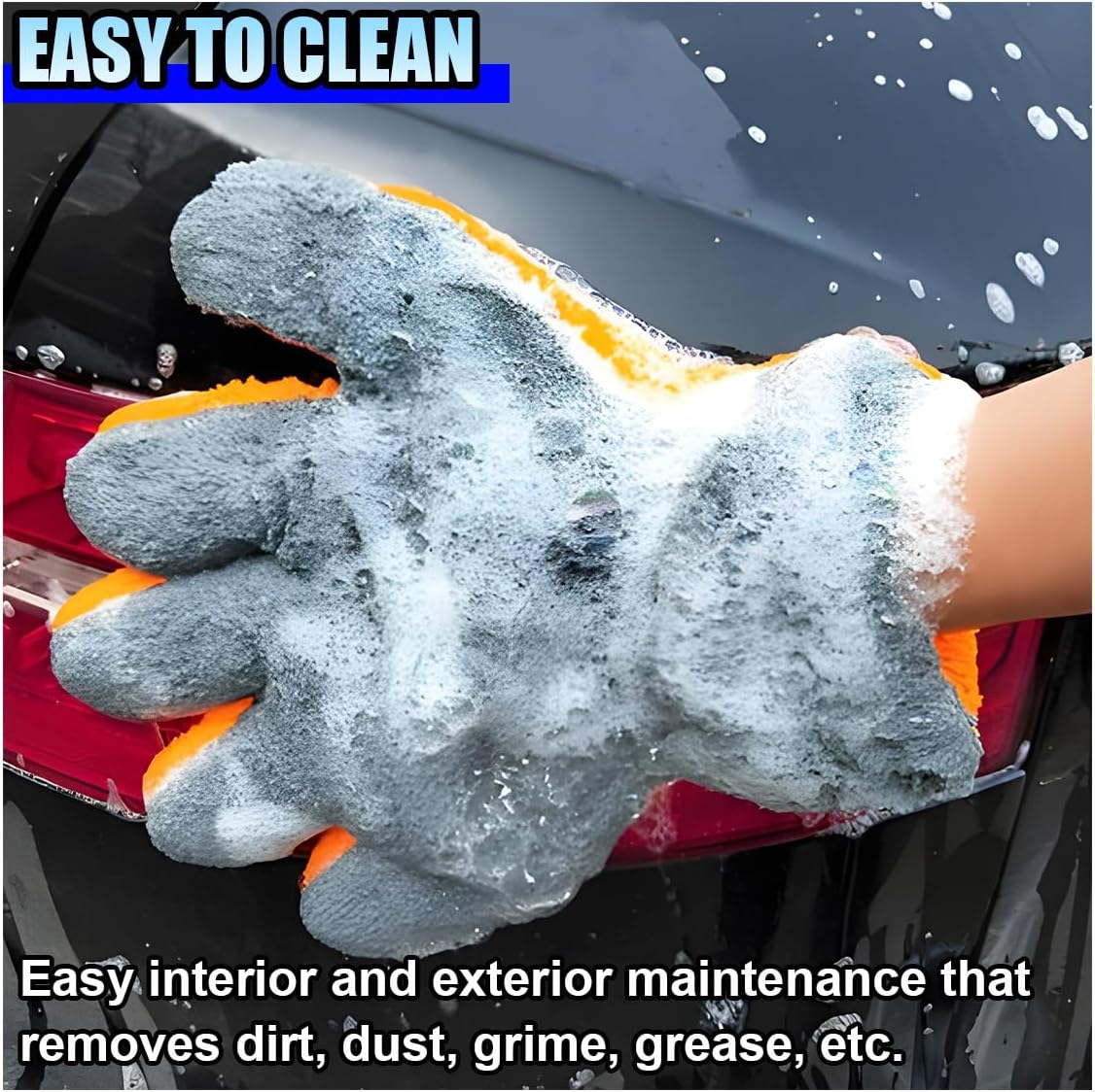 5 Finger Coral Fleece Car Wash Mitt, No Scratch Microfiber Wash Mitt Auto Cleaning Glove with Elastic Wrist Cuff, Reusable Double Sided Washing Glove Vehicle Dusting Mitt for Car Detailing (1PC)