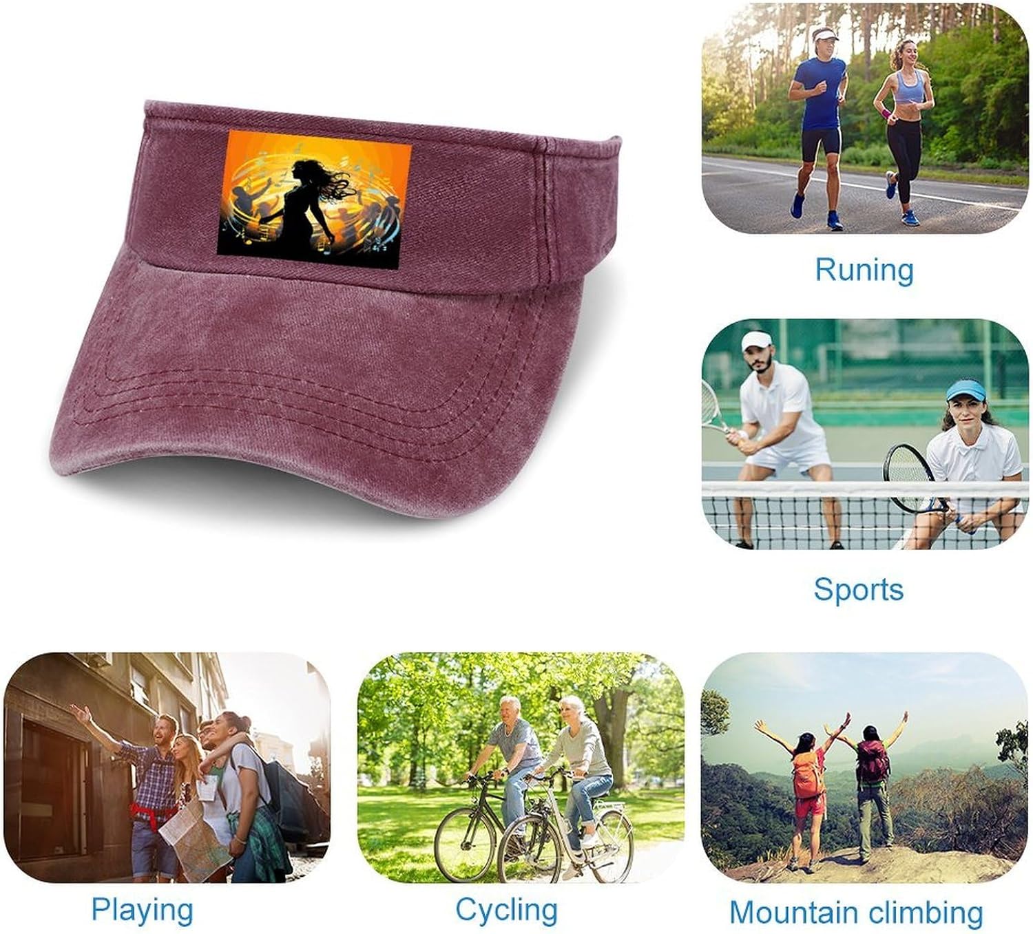 Sport Sun Visor Hats Adjustable Dance Music Empty Top Baseball Cap for Women and Men Outdoor Activities