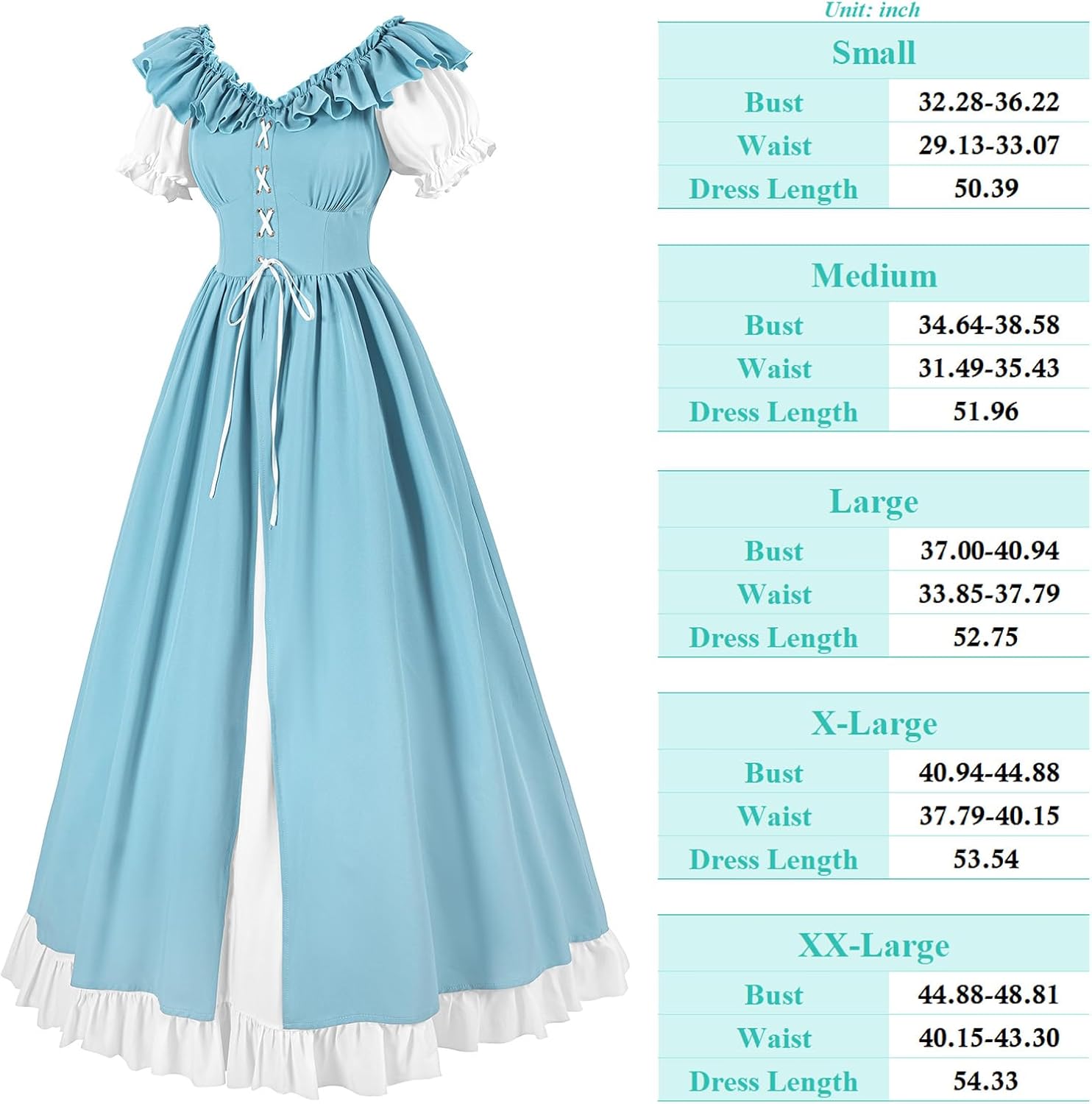 LTAKK Renaissance Dress Women Medieval Costume Lace Up Puff Sleeves Maxi Ren Faire Dresses