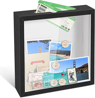 Shadow Box for Adventure Memory 12x12, 1.2in Deep Capacity Keepsakes Box Frame with Top Loading Slot for Travel Home Office Decor Keepsakes, Black 1pc