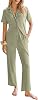 Ekouaer Womens Rib Knit Pajamas Button Up Lounge Sets Short Sleeve Top and Long Pants Matching Pjs Sleepwear Loungewear