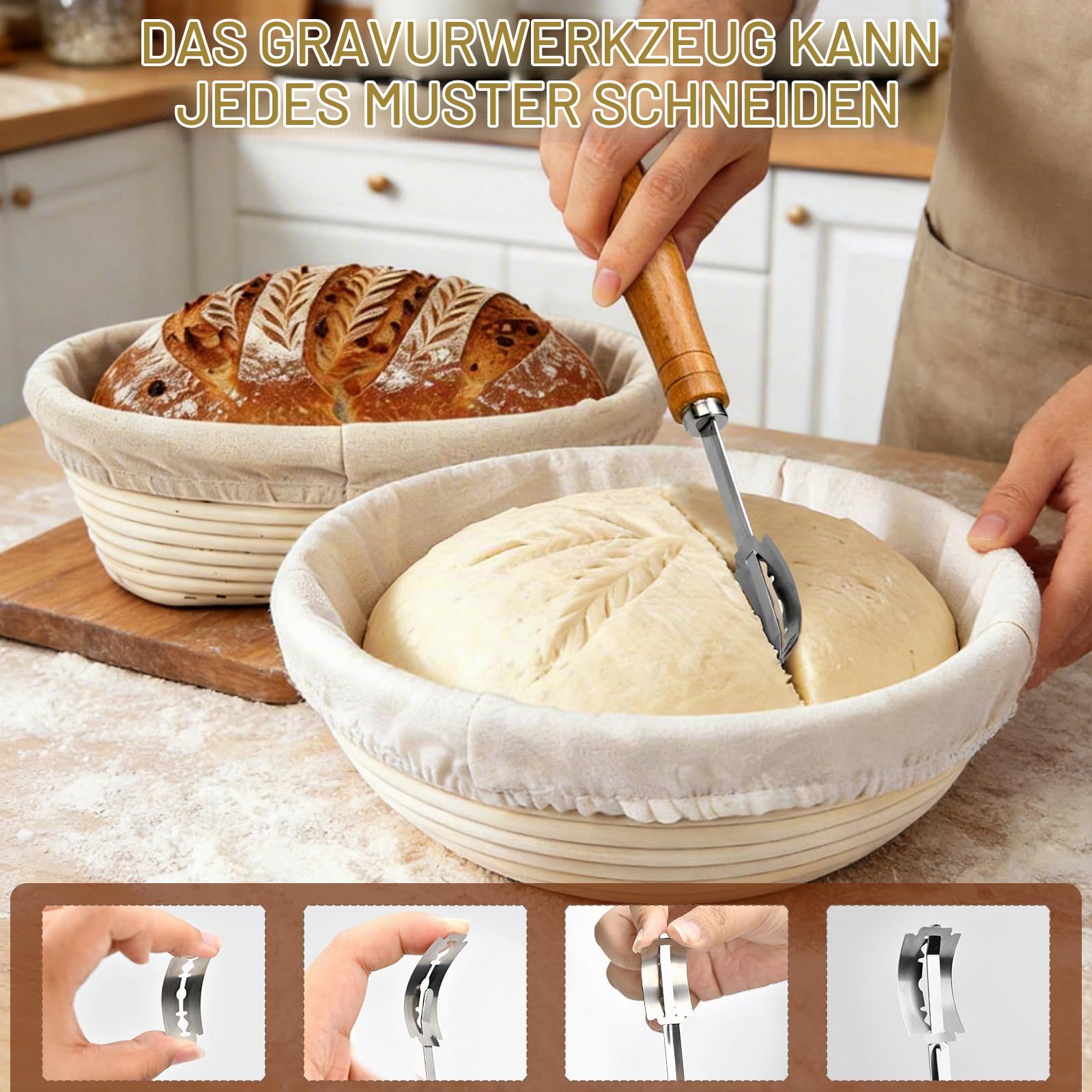 Sauerteig Starter Set,37-Teiliges Brot Backen Zubehör mit 2 Gärkörbchen (23cm Runde & 25cm Ovale) 700ml Gärglas,Teigschaber,Rostmesser,Gärtuch & mehr Sauerteig Zubehör Gärkörbchen Set