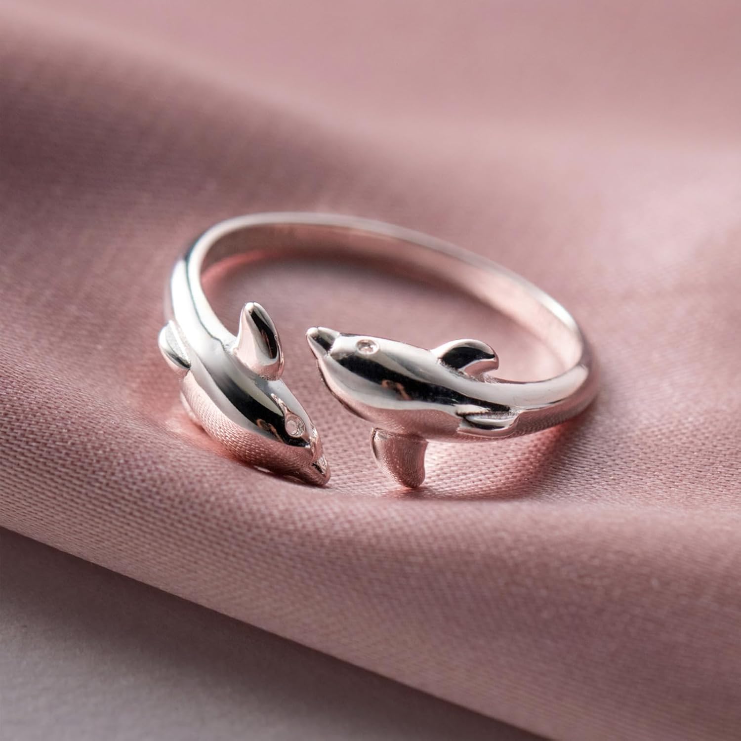 BG&WLing Double Dolphin Ring for Women 925 Silver Adjustable Ring Open Thumb Ring Dolphin Jewelry Gifts for Animal Lover - Image 5