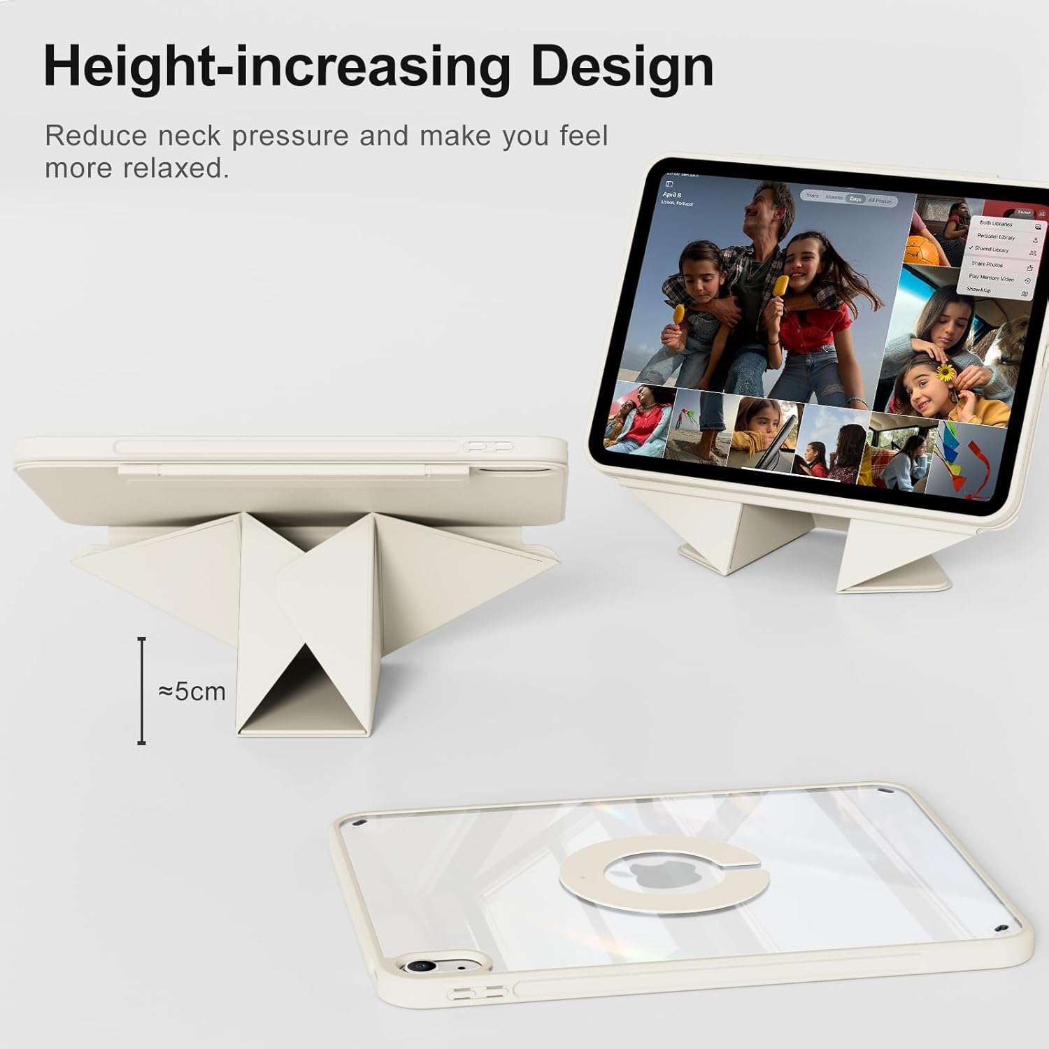 for iPad A16 Case 11th Generation 11 Inch 2025, for iPad 10th Generation Case 10.9 Inch 2022 with Pencil Holder, Folio Stand Cover, Clear Back, Magnetic Attachment, Multi Angles, Cream White
