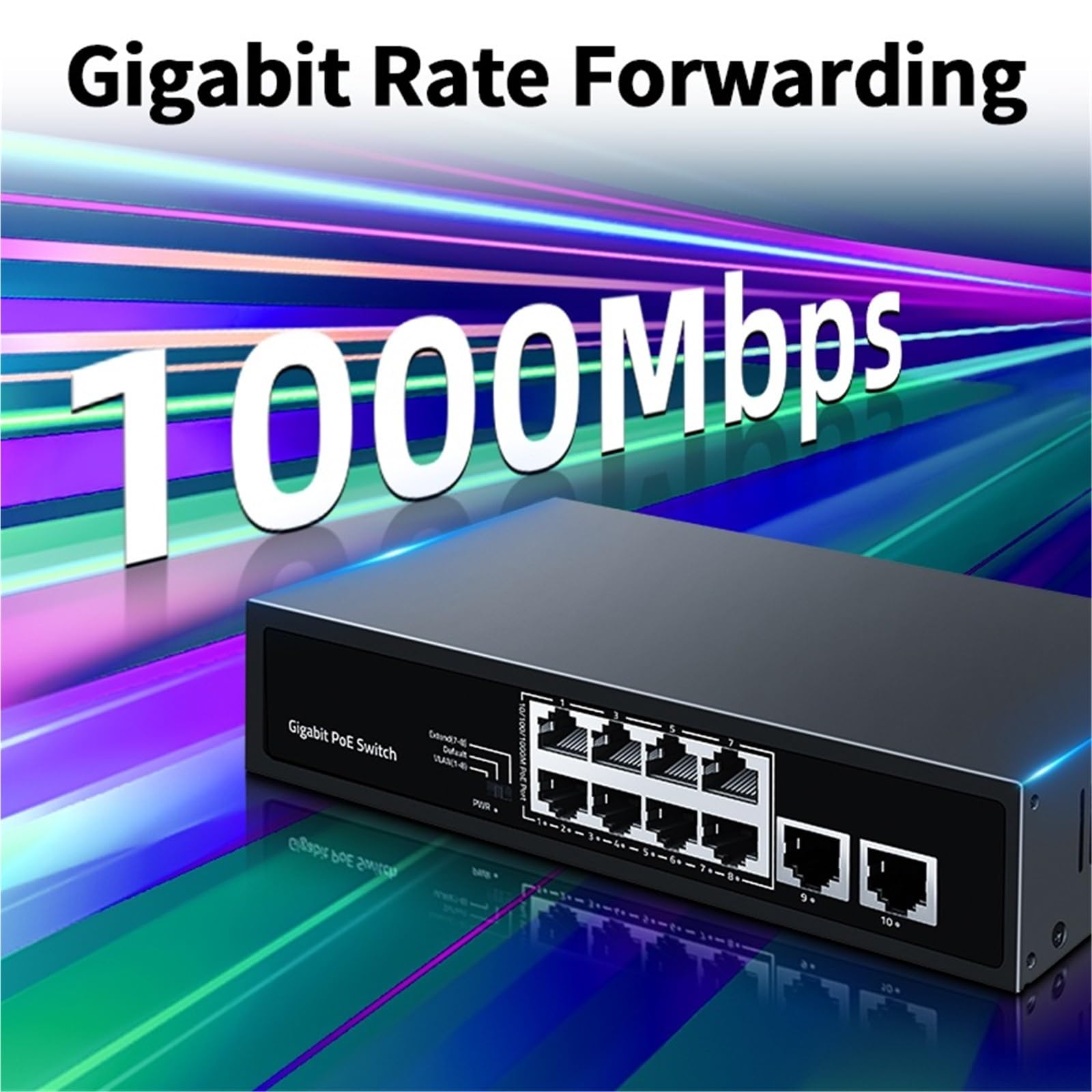 Conmutador Gigabit POE de 8 puertos 2 1000 m de enlace ascendente de red, divisor de Internet, Plug and Play