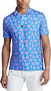 Golf Shirt Moisture Wicking for Men Dry Fit Polo Shirts Short Sleeve Print Performance 4-Way Stretch