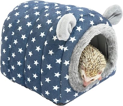 Hedgehog Bed Cave Hideout Hedgehog Accessories Hedgehog House, Hamster Small Animals Cage Supplies Warm House Blue