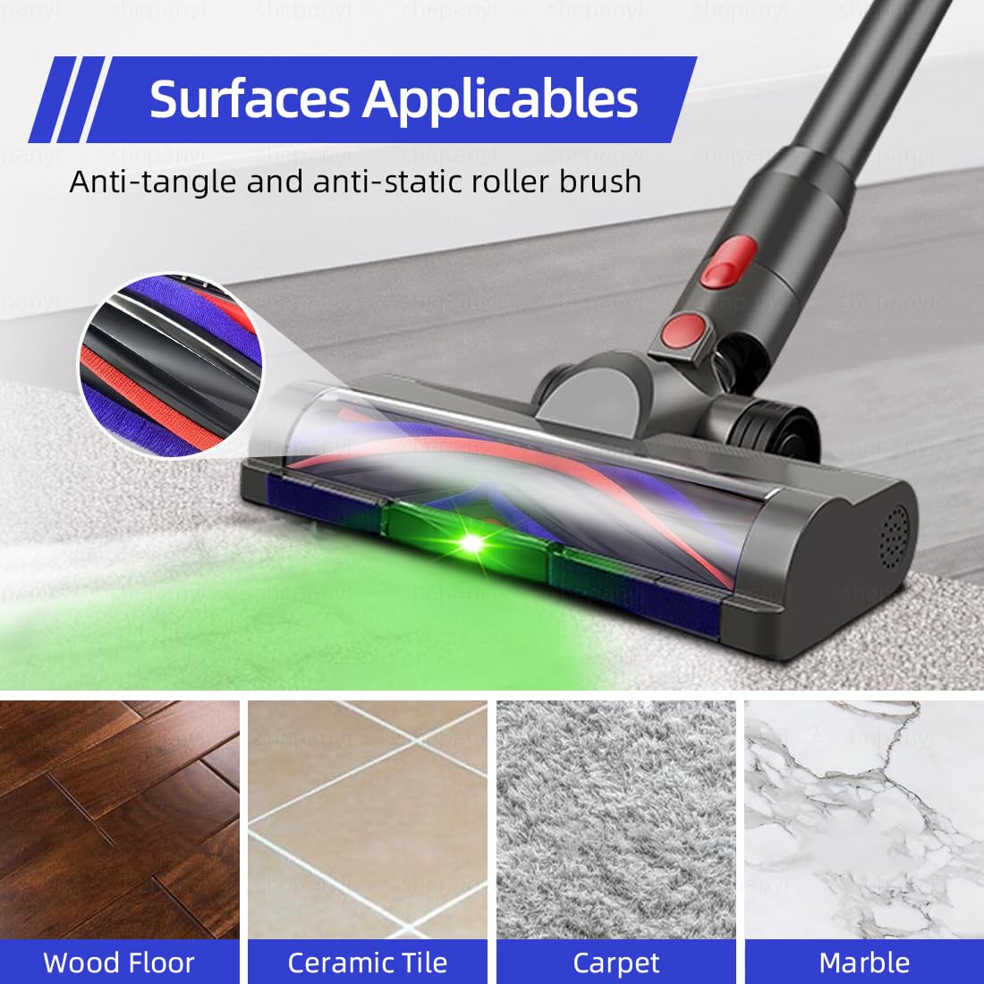 LED-Bürste-Ersatzteil Zubehör Kompatibel Mit Dyson V7,V8,V10,V11,V15,Staubsauger Bürste für Verhedderungsfrei und Antistatisch,Bodendüse für Hartböden und Teppiche.