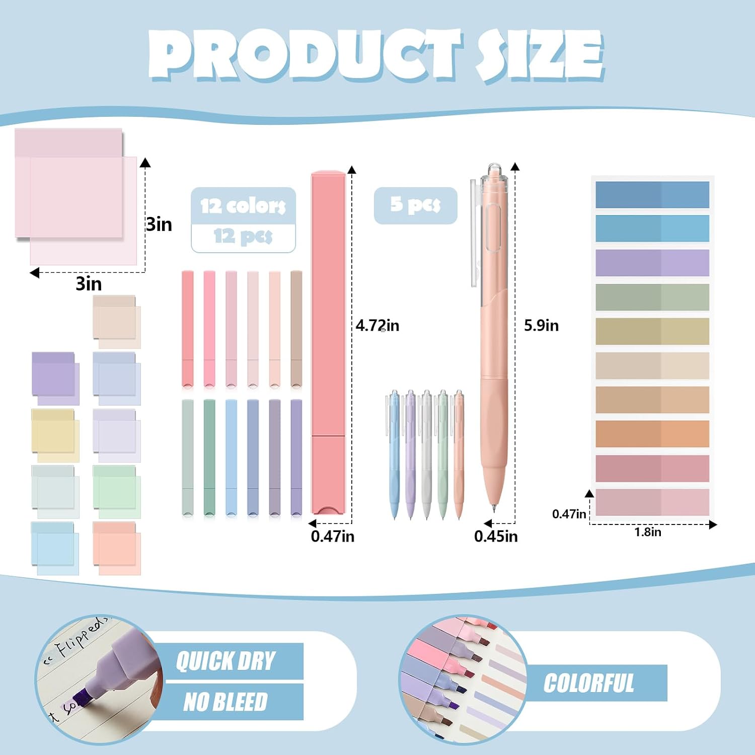 Jutom 39 Pcs Aesthetic Book Annotation Kit Highlighter with Case Bag Gel Pen Transparent Sticky Note Taking Bible Supplies(Mint Green,Cute Style)