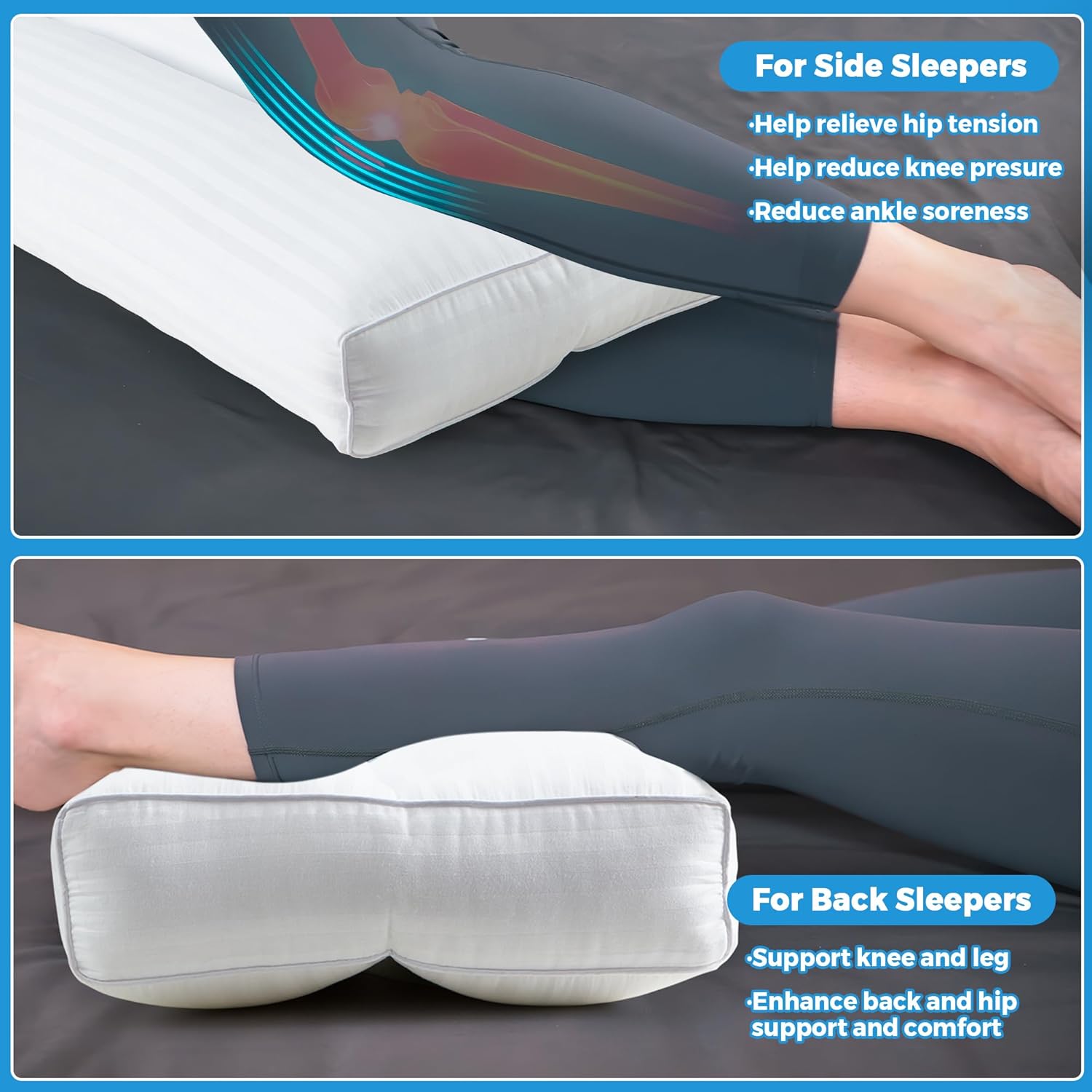 puredown Knee Pillow for Side Sleepers, Leg Elevation Pillow for Side Sleeping, Pillow Between Legs for Aligns Spine, Support for Pregnancy Relieves Pressure Hip Leg and Improve Sleeping, White