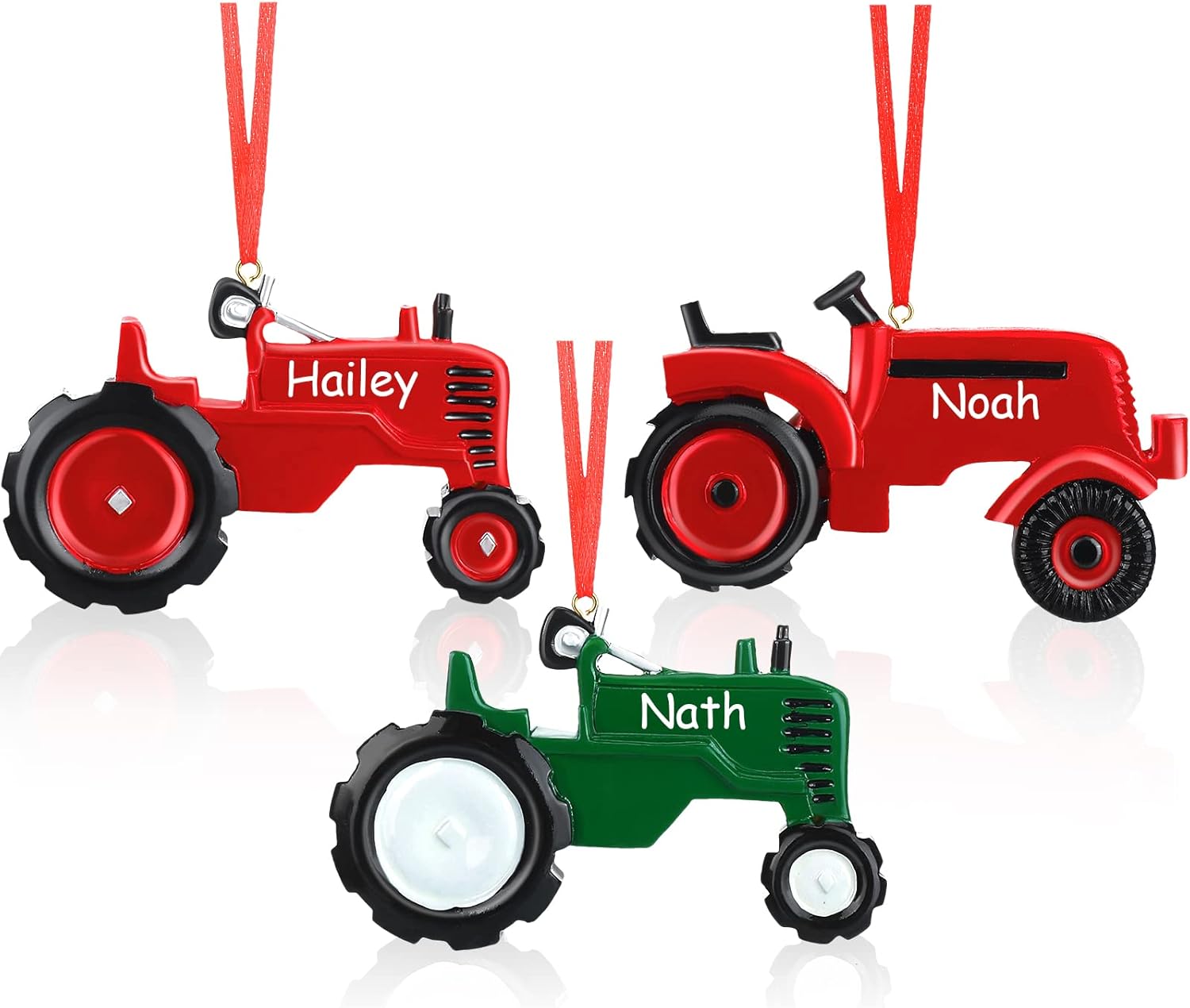 3 Pieces Red Tractor Christmas Ornaments Green DIY 2022 Resin Farm Christmas Decors
