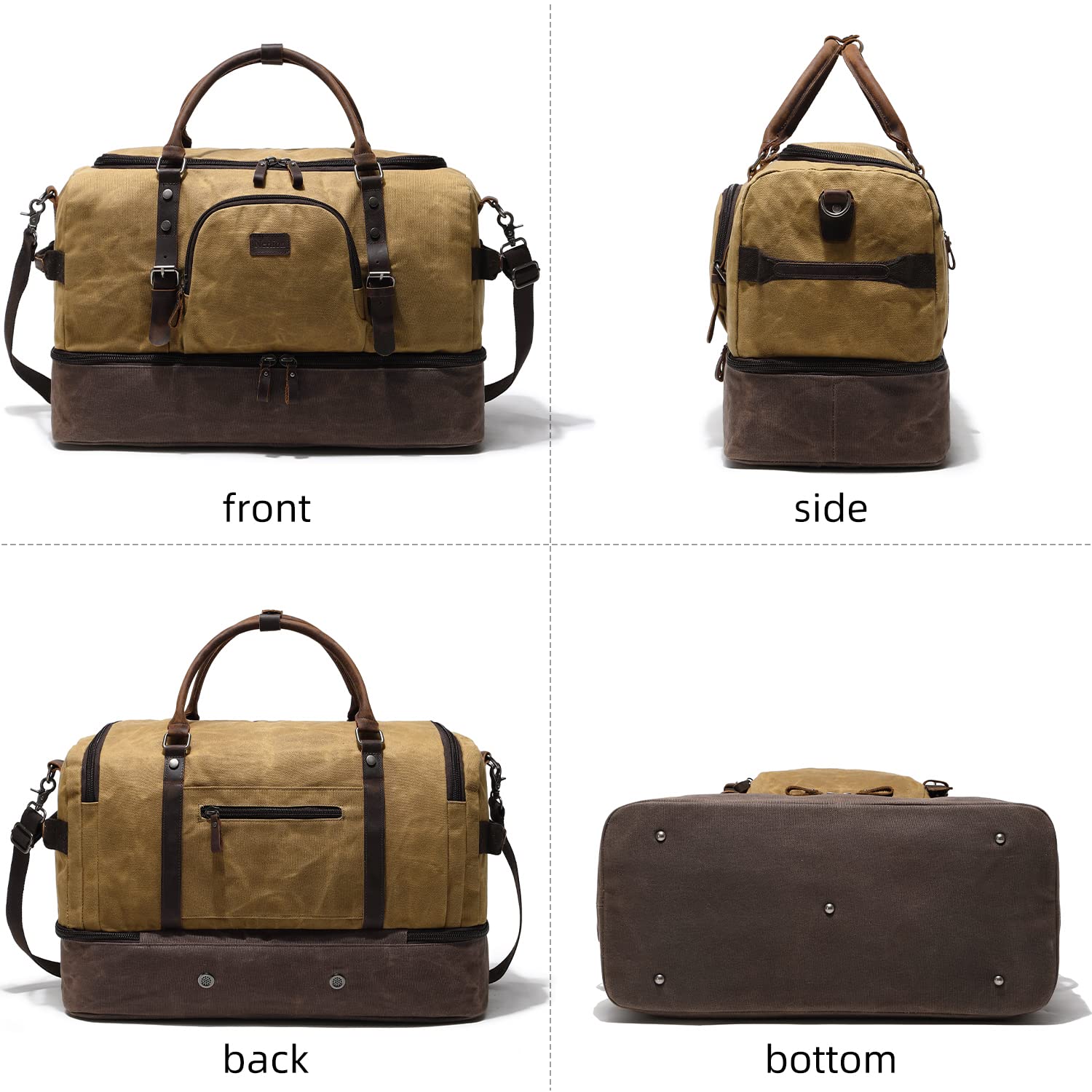 Nerlion Weekender Tasche mit Schuhfach Große Übernachtungstasche für Herren Canvas Echtleder Handgepäck Tasche Reise Seesack, Braun, Reisetasche
