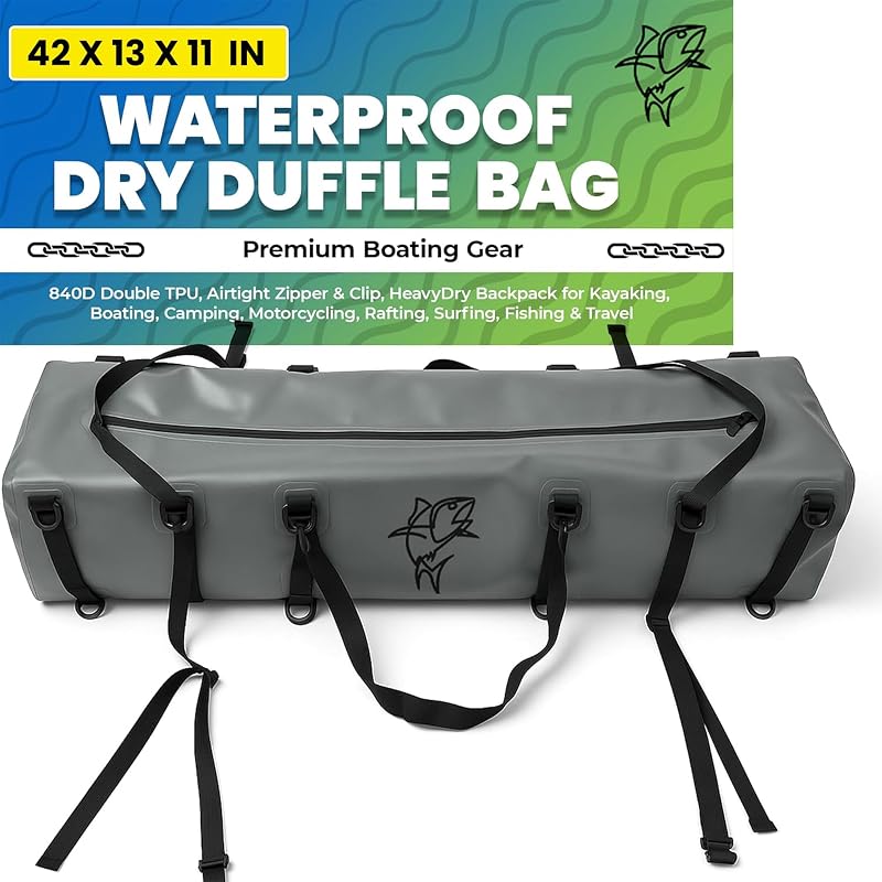 Extra Large Waterproof Duffel Bag - Heavy Duty Fishing Gear Bag - Outdoor Travel, Camping, Kayaking, Gym Bag with Reinforced Straps & Anti-Slip Base (42"Lx 13"W x 11"H)