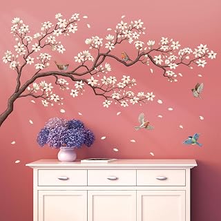 DECOWALL SG2-2424 White Cherry Blossom Branch Wall Decal Stickers 45.8"x24.3" Removable DIY Romantic Tree Murals Peel and Stick Art Home Decor for Girls Bedroom Nursery Rooms Living