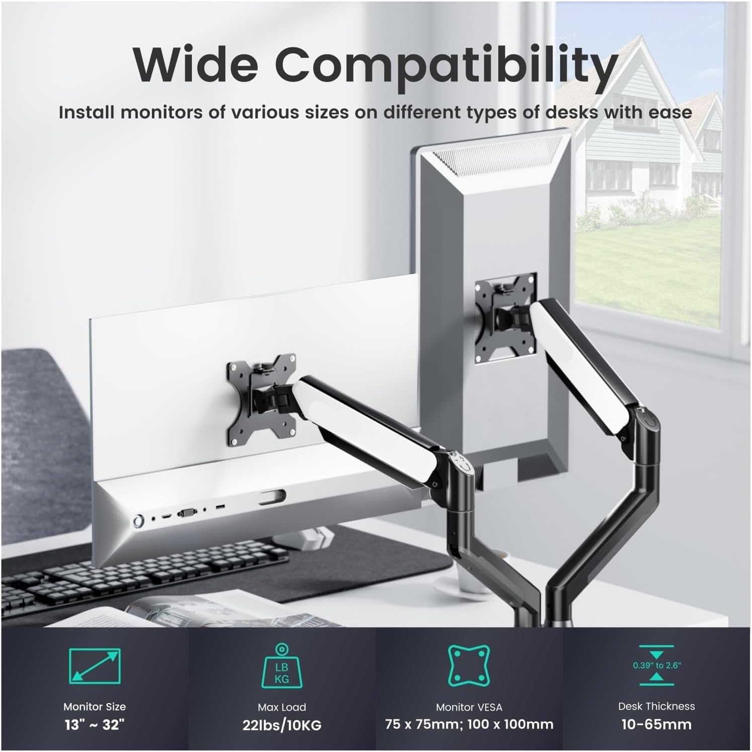 MS-002 Monitor Stand Dual Arm with C-clamp and Grommet Mount for Flexible Adjustment and Easy Installation