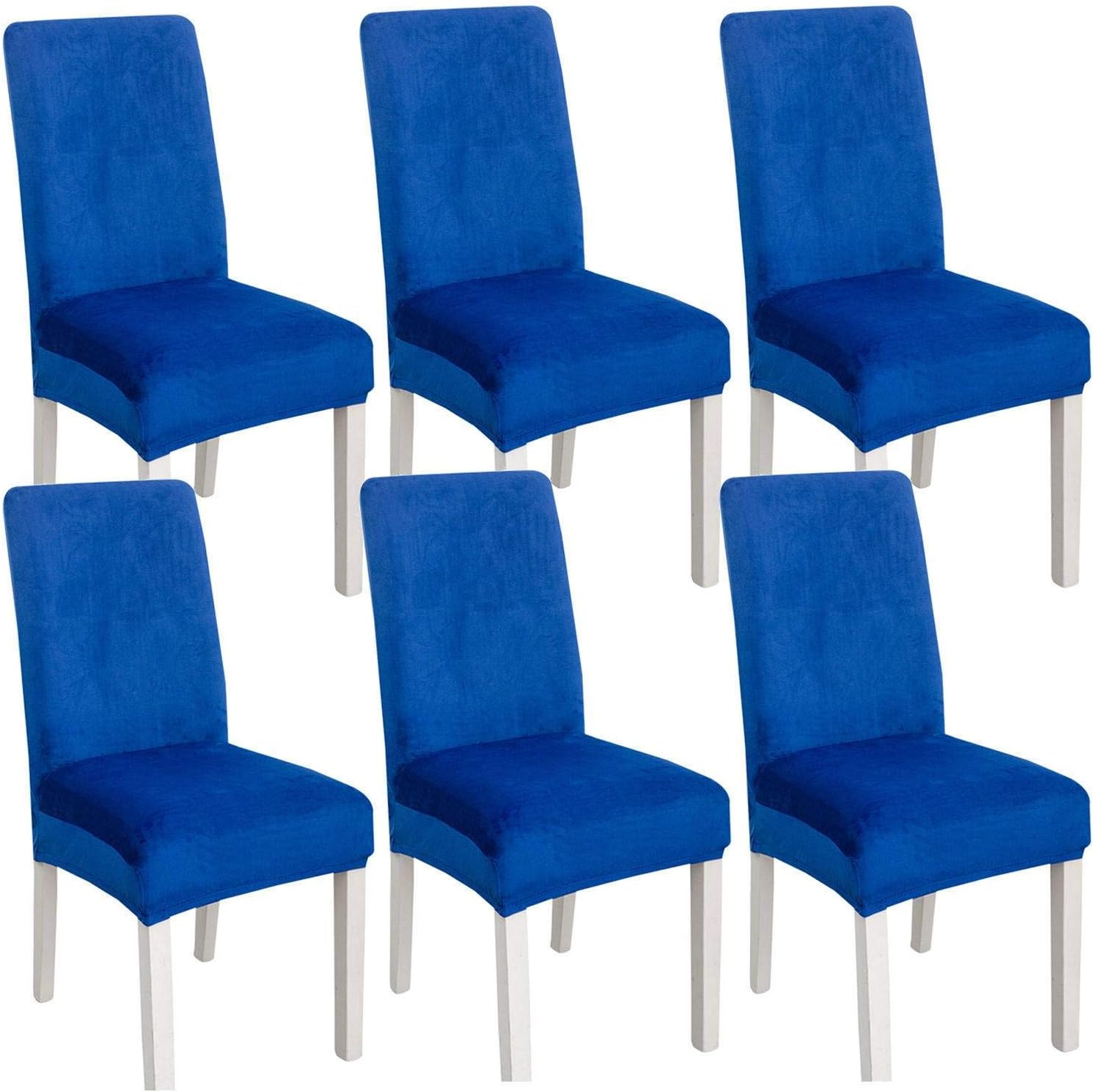 Chair Covers for Dining Room, Velvet Stretch Chair Cover Removable Universal Dining Chair Protector Washable for Hotel Dining Room Kitchen-Royal Blue-Set of 6