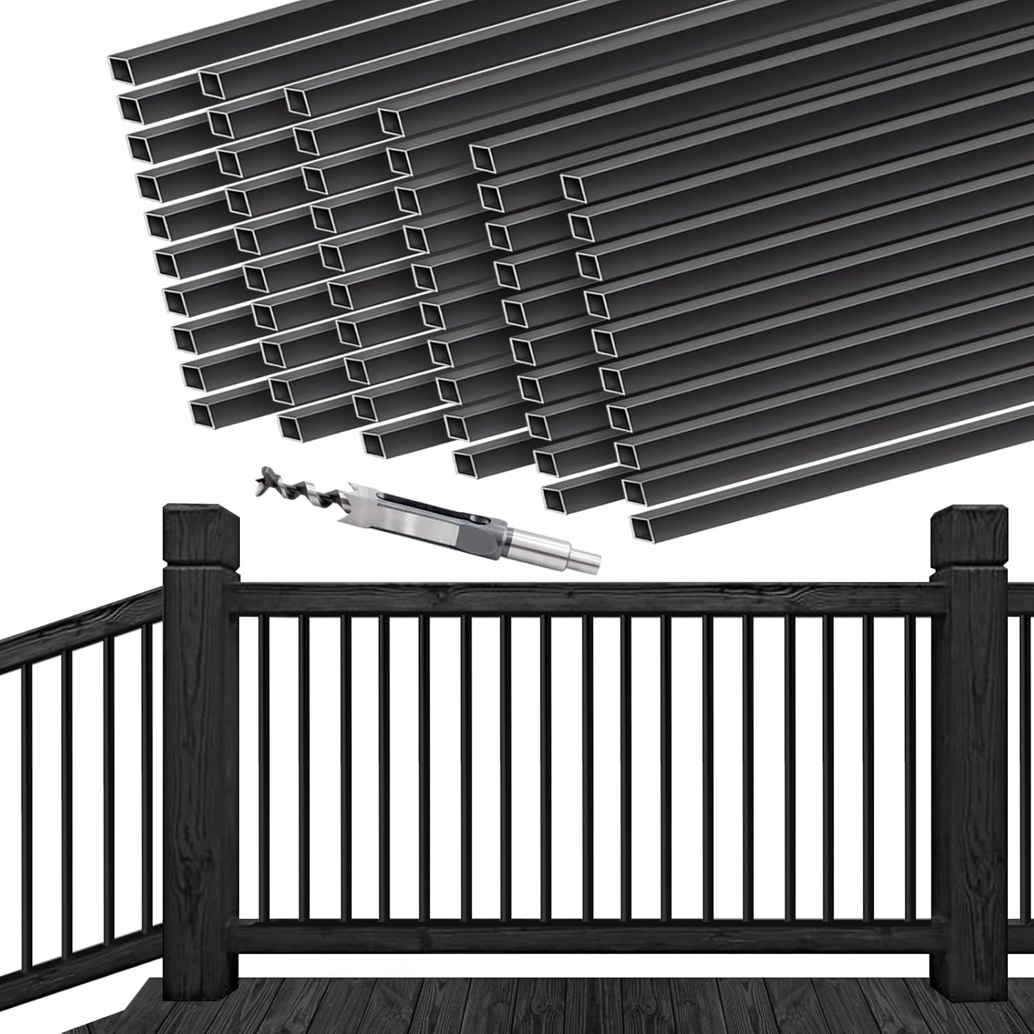 60 Pack Deck Balusters 36 inch Square 3/4", 36 Aluminum Baluster for Deck Railing Black, Deck Square Spindles, Staircase Balusters for Stair