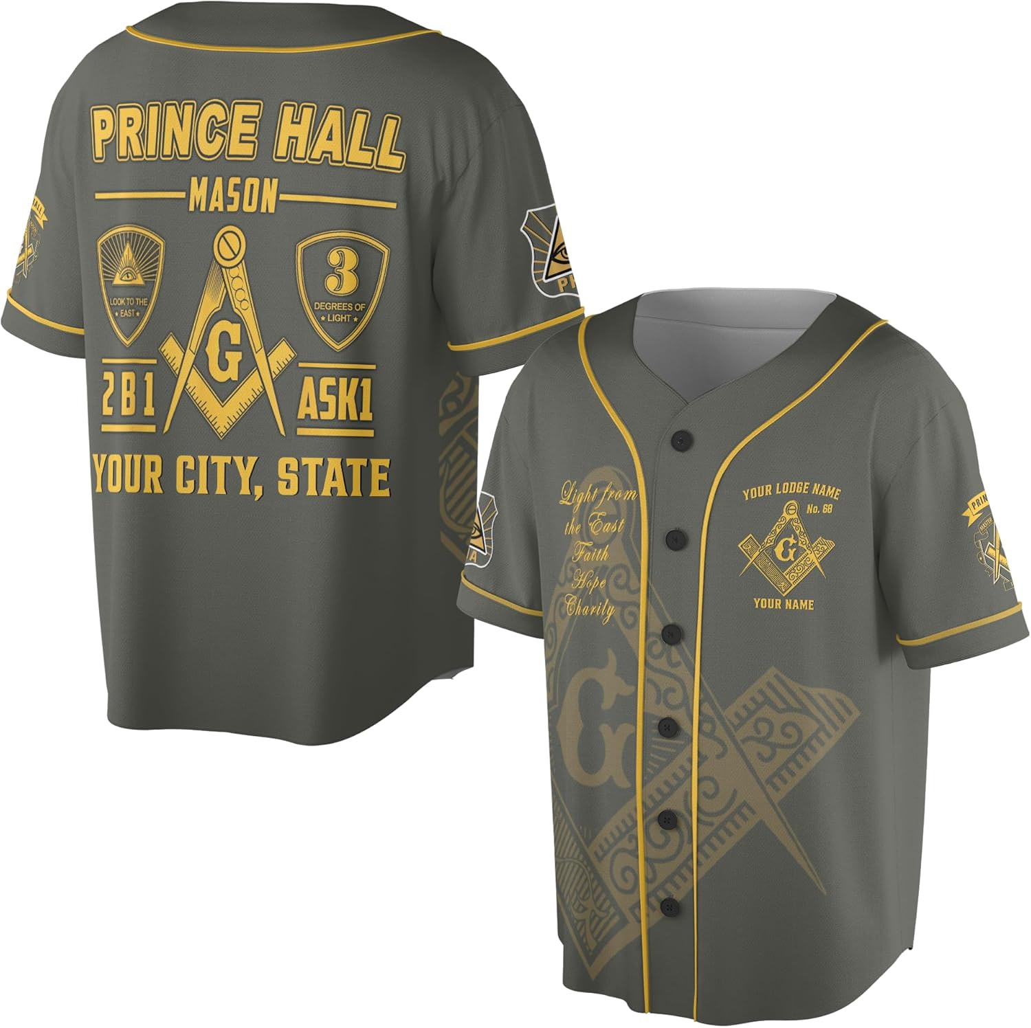 Custom Name Freemason Prince Hall PHA 2B1 ASK1 Freemason 3D Baseball Jersey S-5XL