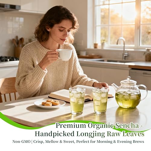 Miniatura 4 de ZenVerdant Té verde Sencha orgánico USDA  12 onzas  Sin trozos rotos, fácil de colar  Suave no astringente  Bolsa sellada al vacío  Listo para