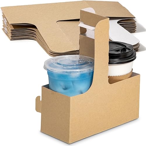 Paquete de 250 Portabebedas de 2 tazas con asa portadores de bebidas con mango de cartón kraft de 12 a 30 oz para llevar para portavasos comida para