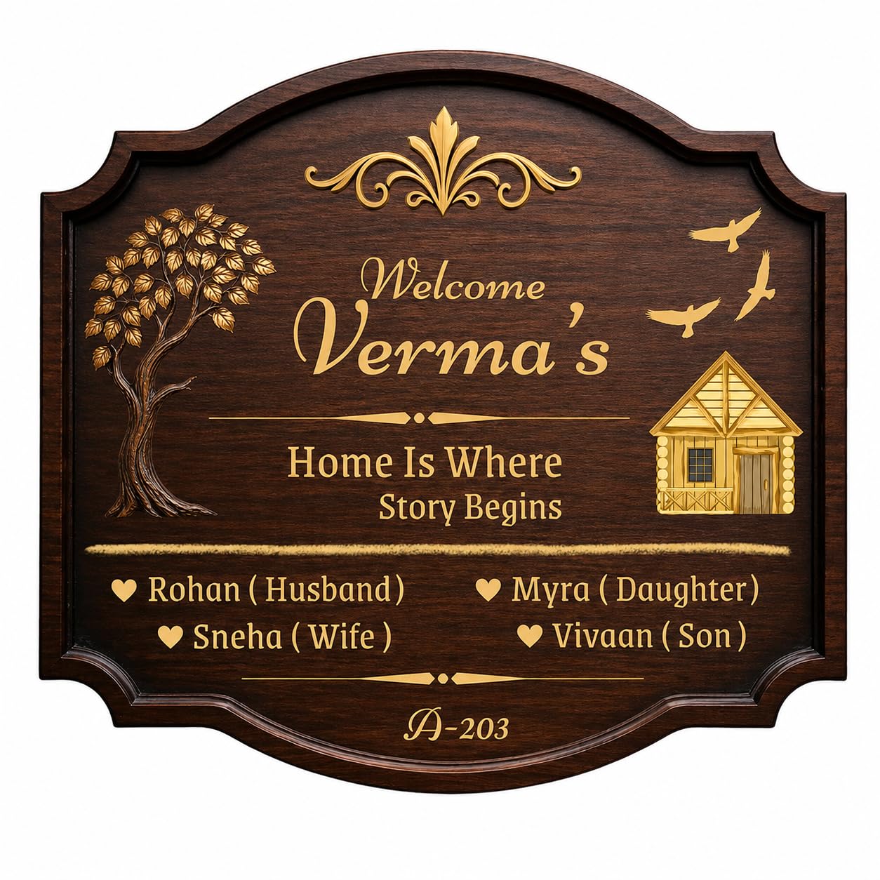 Premium Customized Wooden Name Plate for Home Entrance | 3D UV Printed MDF 5mm | Personalized Family Name Sign Board | Housewarming Gift | 14x12 Inch-image-33