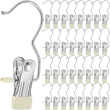 Yinder 150 Pcs Boot Hangers Clips Laundry Hooks Hanging Stainless Steel Clothes Pins Portable Clip Hangers for Closet Travel Socks Pants Handbags Hats Towels Beige