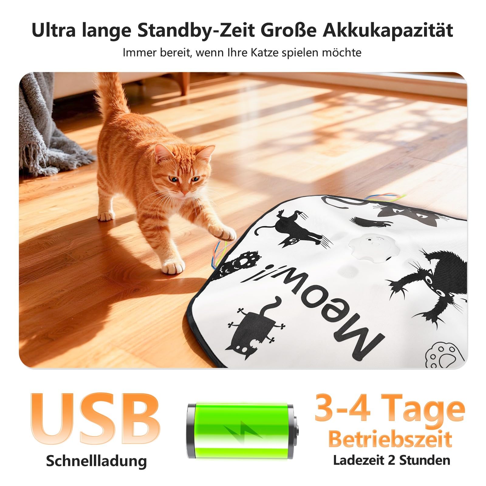 GoldenSun Katzenspielzeug, Wiederaufladbar, Interaktives 4-in-1 Spielzeug für Indoor, Versteckspielzeug für Kätzchen, Whack a Mole Motion, Elektronisches Katzen Spielzeug für Übungen