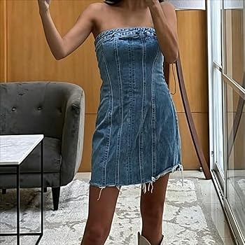 boatneck black mini dress Something To Say Pleated Denim Dress in Light Blue Size M Light Blue / L