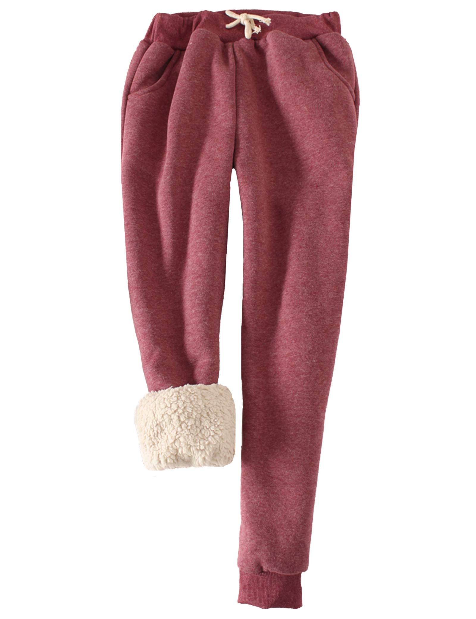 FACDIBY Women's Sweatpants Sherpa Lined Winter Warm Athletic Jogger Fleece Pants - red - S