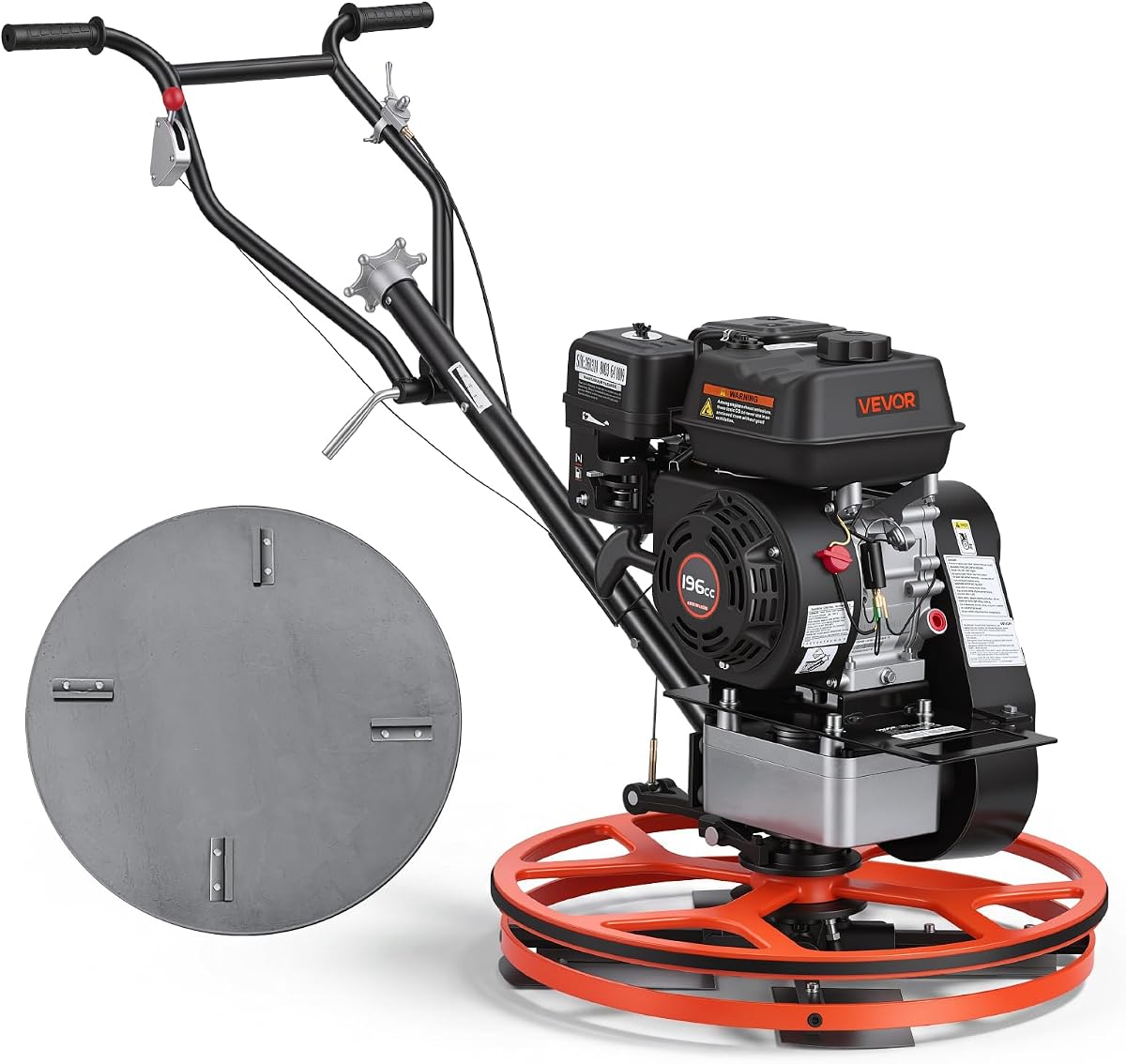 Paleta eléctrica VEVOR, máquina de acabado de hormigón de 24 pulgadas con bandeja flotante, motor de 5,5 HP, 4 cuchillas, paso ajustable, acabado de superficies de cemento a gas para pisos lisos, uso en construcción