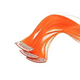 SWACC 12 Pcs Curly Wavy One Color Party Highlights Clip on in Hair Extensions Colored Hair Streak Synthetic Hairpieces (Orange)