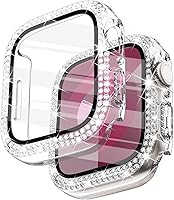 Vista 21 de Surace - Carcasa compatible con Apple Watch de 1.65 pulgadas con protector de pantalla de cristal templado, diseño brillante con 300 diamantes