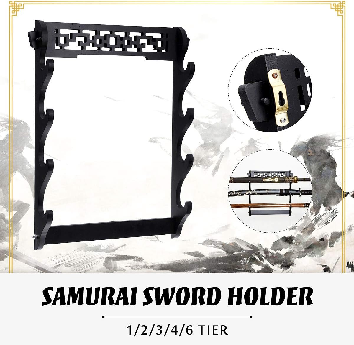 Sword Holder Wall Mount Samurai Sword Stand Display Katana Wakizashi Tanto Wall Hanger Sword Rack,6 Tier