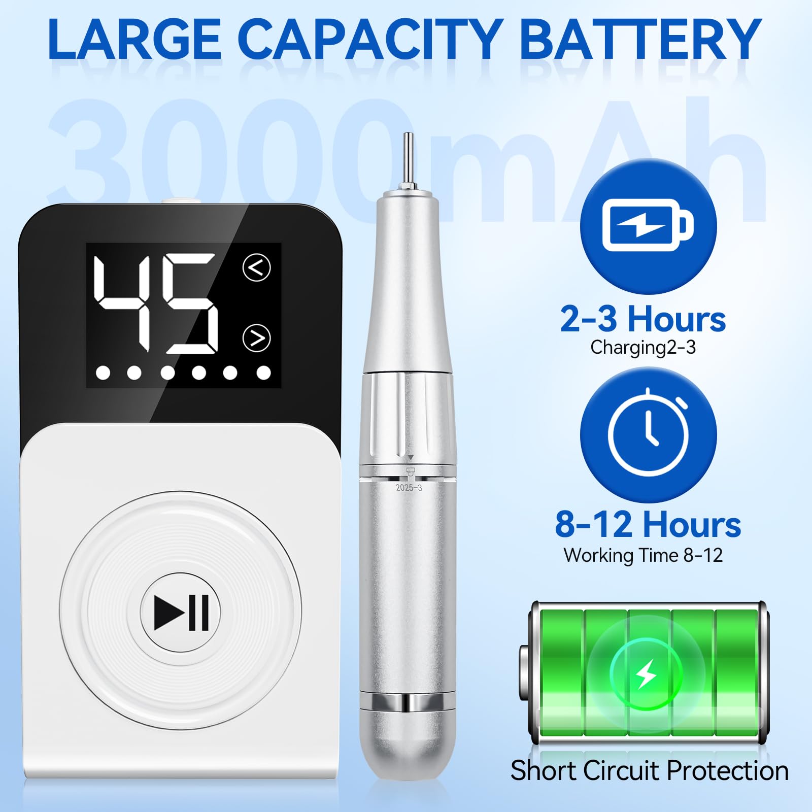 Torno para Uñas,Torno para Uñas Profesional 45000 RPM 12 en 1 Taladro de Manicura Portátil 3000 mAh con Pantalla LCD,Lima Electrica Uñas,para Uñas Acrílicas y de gel (Blanco)