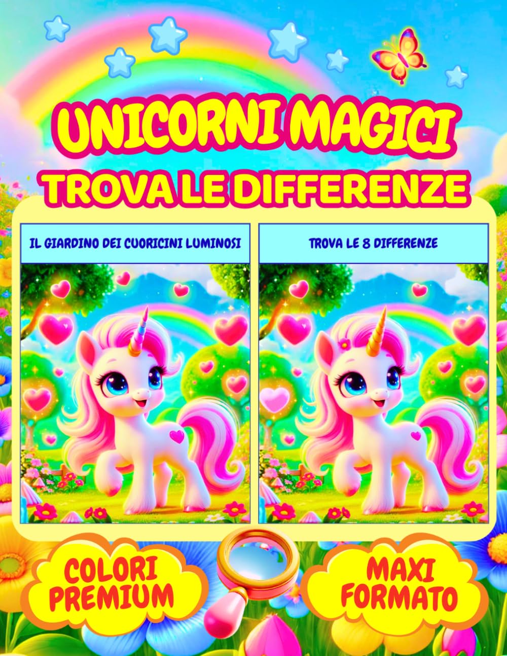 UNICORNI MAGICI, TROVA LE DIFFERENZE: Giochi divertenti nel magico mondo degli unicorni, immagini a colori PREMIUM in formato MAXI A4, per bambini 5-6-7 anni