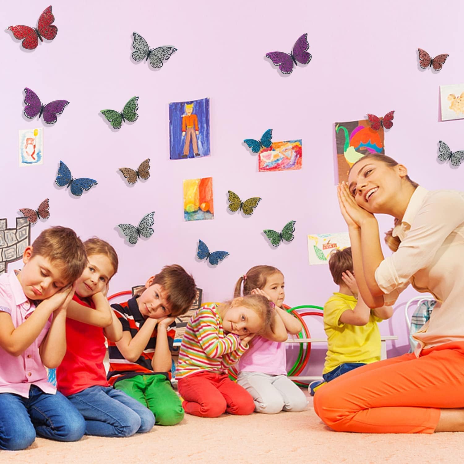 Acrylic Wall Stickers Decoration Items for Living Room Butterfly Decor, 3D Baby Shower Decorations Set of 6 Pcs, Self-Adhesive, Plastic, 12 Cms