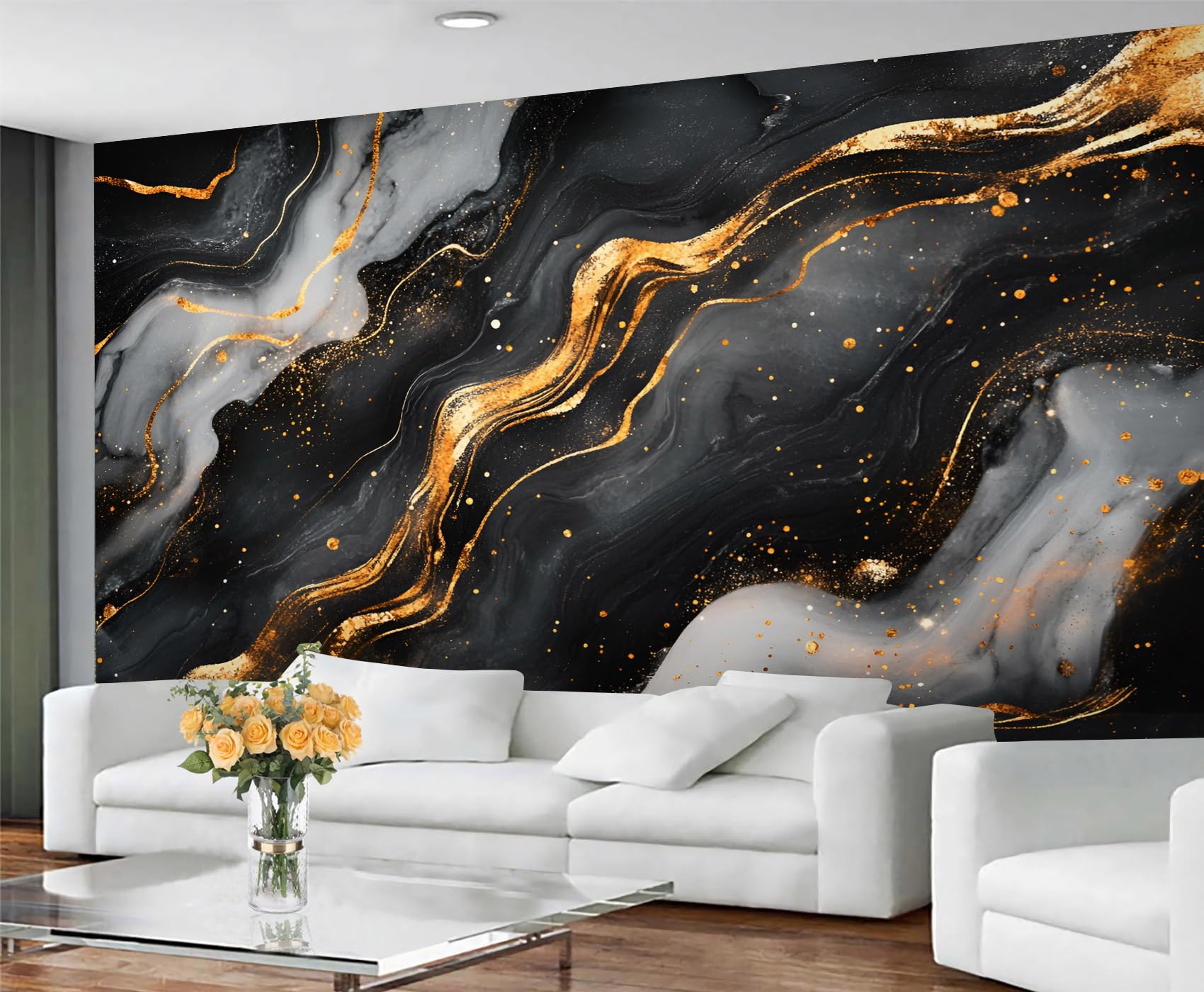 GIVLWF Marble Wallpaper, Luxury Golden Wallpaper for Living Room, Black and Gray Bedroom Wall Paper, Wall Mural & Home Decor, Non Self Adhesive — image 1