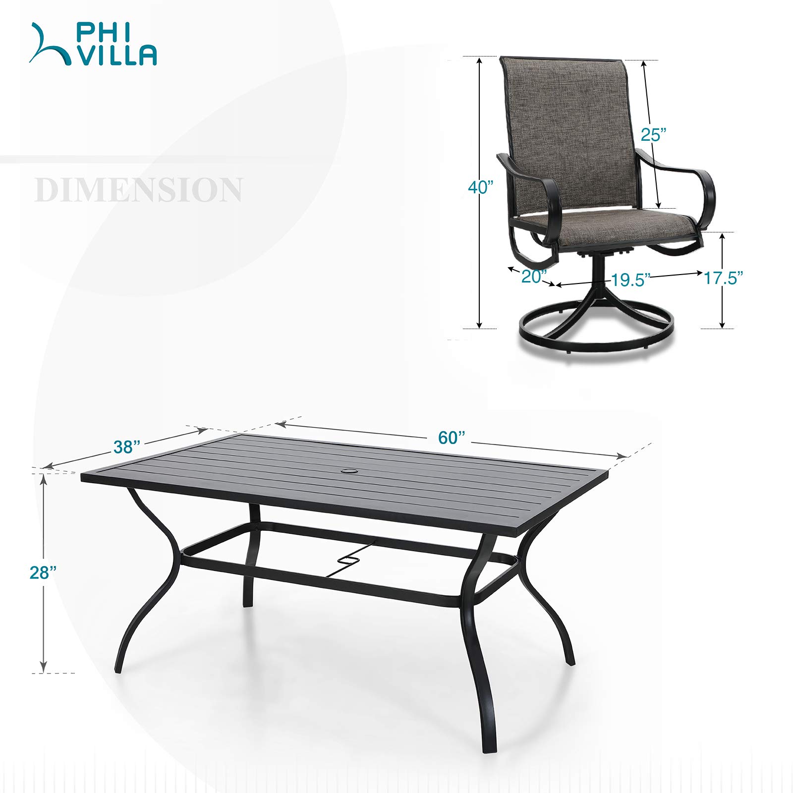 Buy PHI VILLA 7 Pcs Patio Dining Set with Umbrella(Navy Blue),6 Swivel