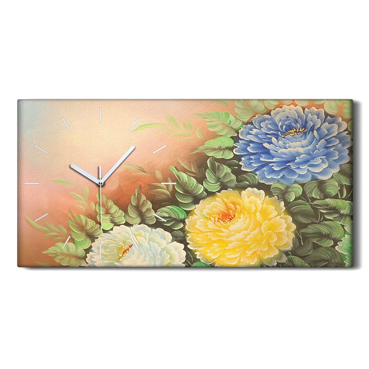 Horloge sur Toile Fleurs de Chrysanthème pour une Ambiance Nature et Salon Apaisant