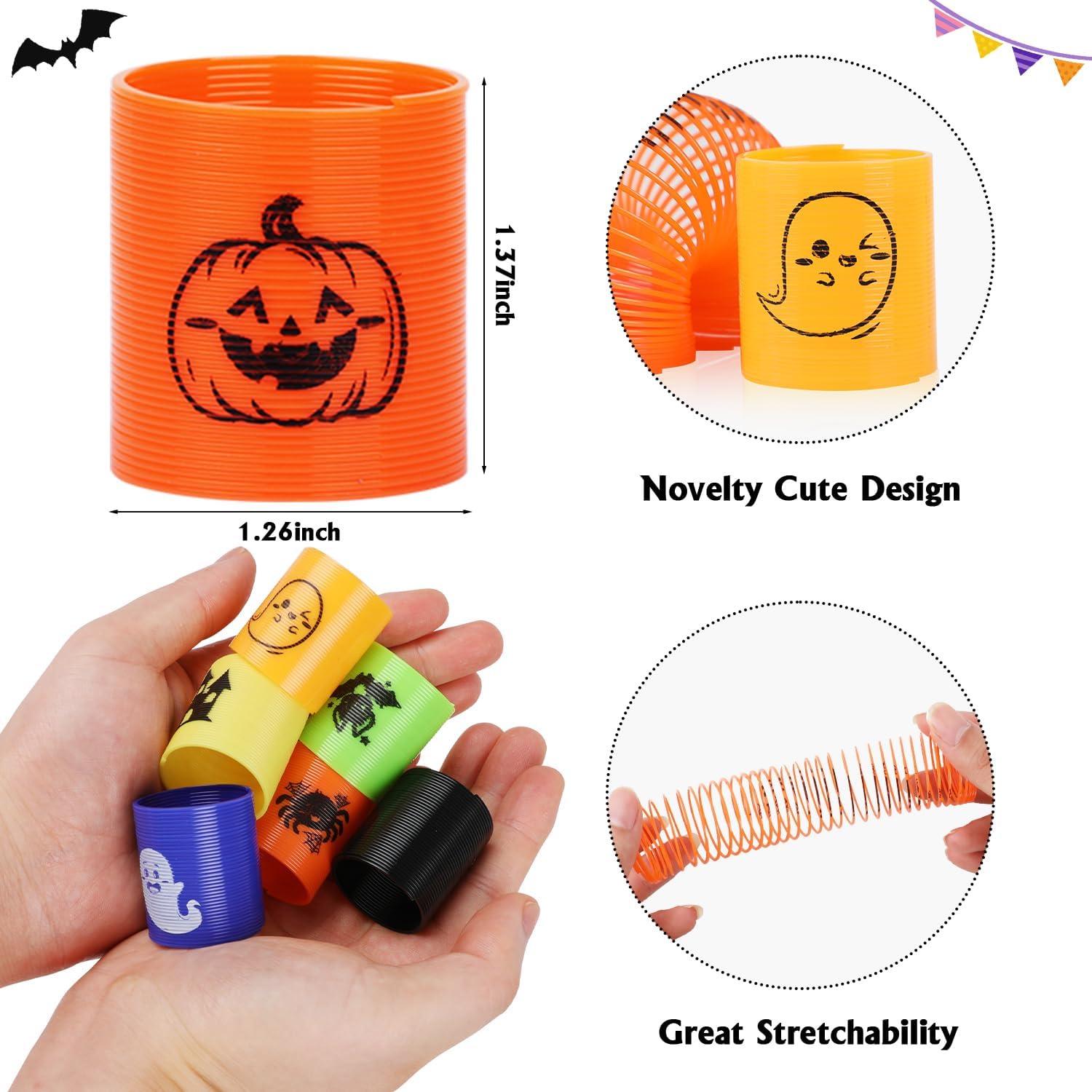 FINGOOO Halloween Coil Springs for Kids 48PCS Mini Slinky Springs Party Bag Fillers Fidget Sensory Toys Festival Gift Party Favour - Image 3