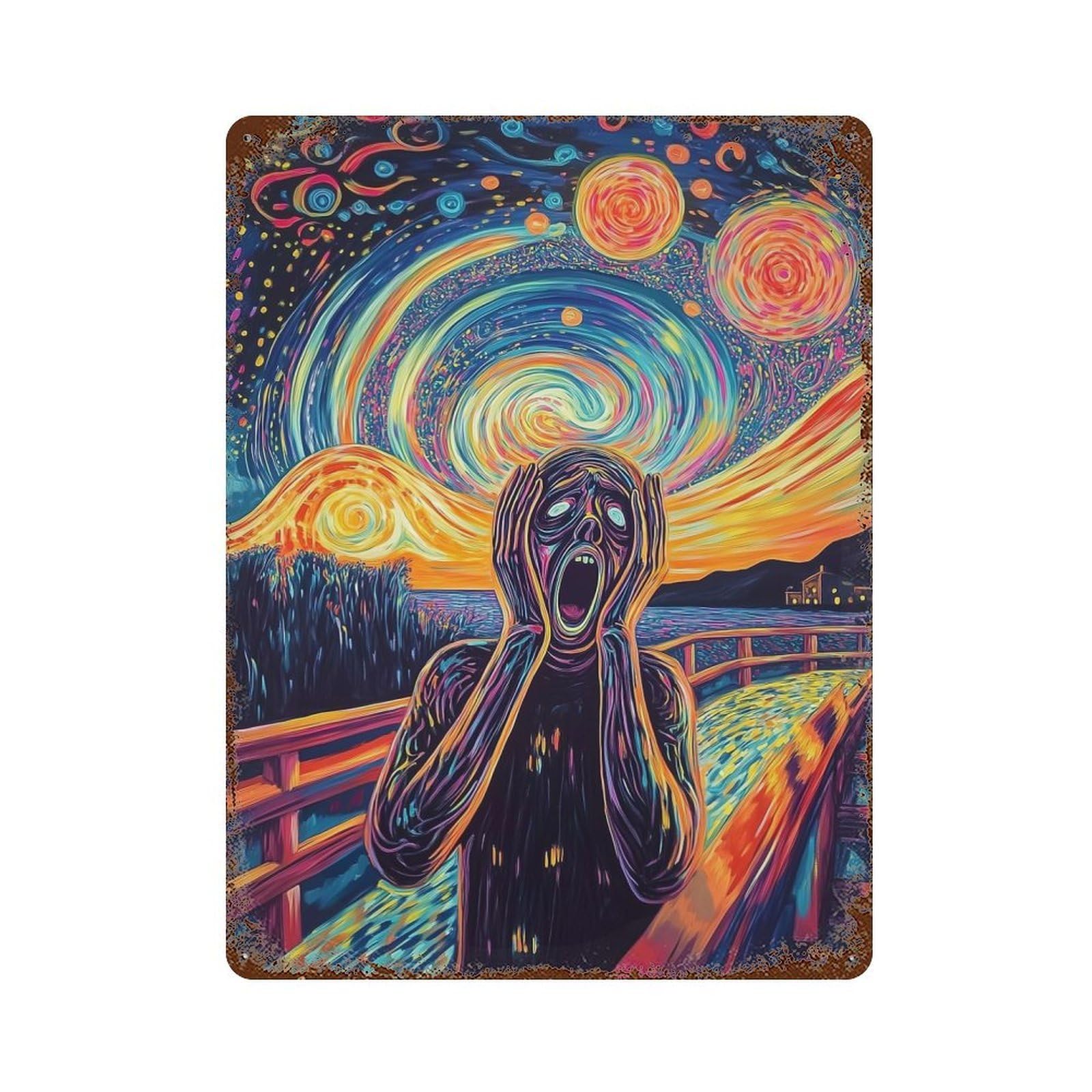 The Scream Synthwave Art 15.7"x11.8" Rusty Metal Tin Sign, Farmhouse Wall Decor for Office, Studio And Wall Decor