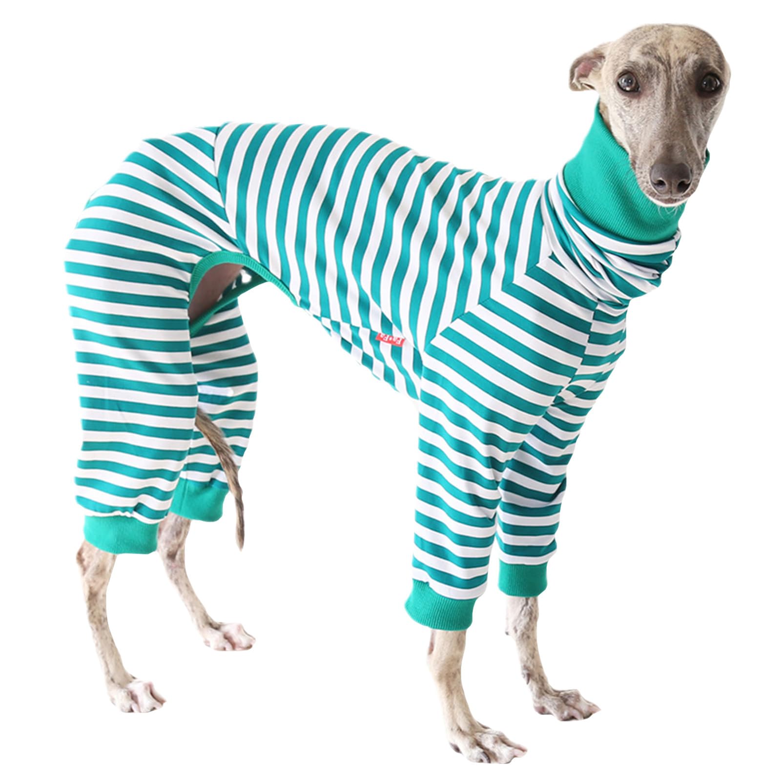 Greyhound Stripe Pajamas,Whippet Cottom Turtleneck Onesies Pullover,Slim Dog 4-Leg Loungewear Base-Layers for Greyhound Lurcher_XL(Green)