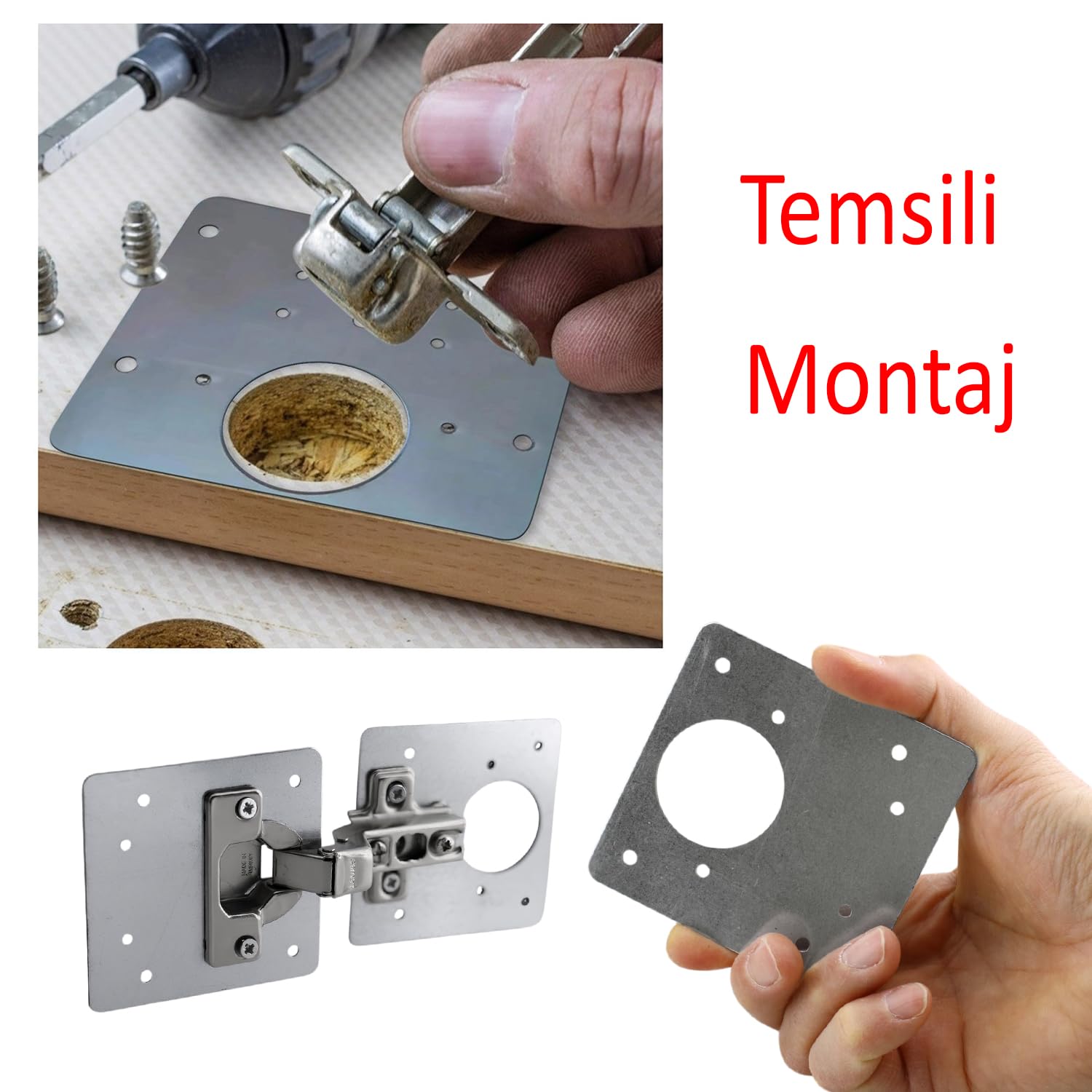Dolap Kapak Taş Menteşe Tamir Sacı Nobel Pratik Onarım Kiti Yuva Saçı Tablası 8x8.5 cm 1 Çift