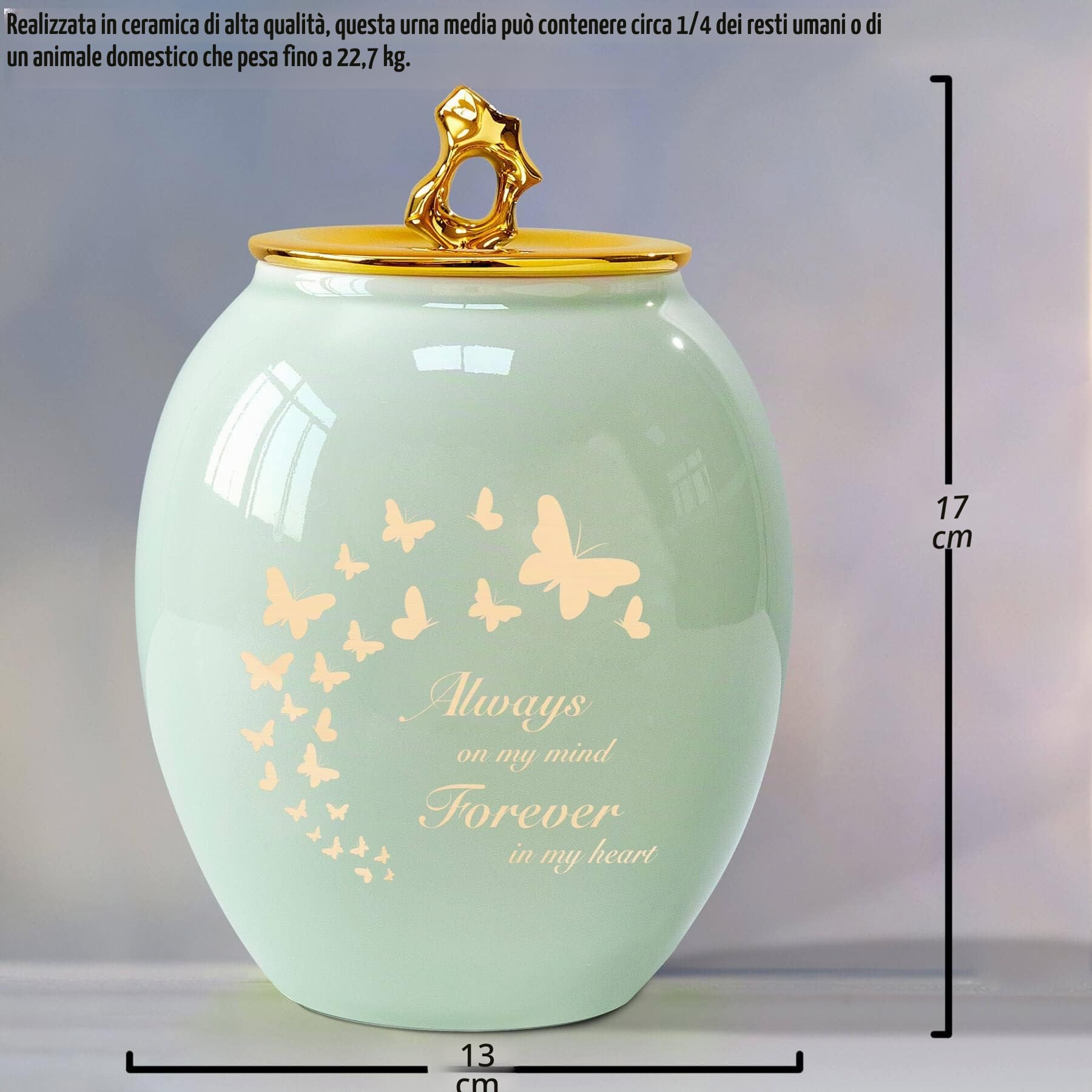 Urne medie per ceneri umane, 17 x 13 cm, in ceramica, di medie dimensioni, per ceneri adulte femmina/mamma/donne, urne decorative per ceneri adulte