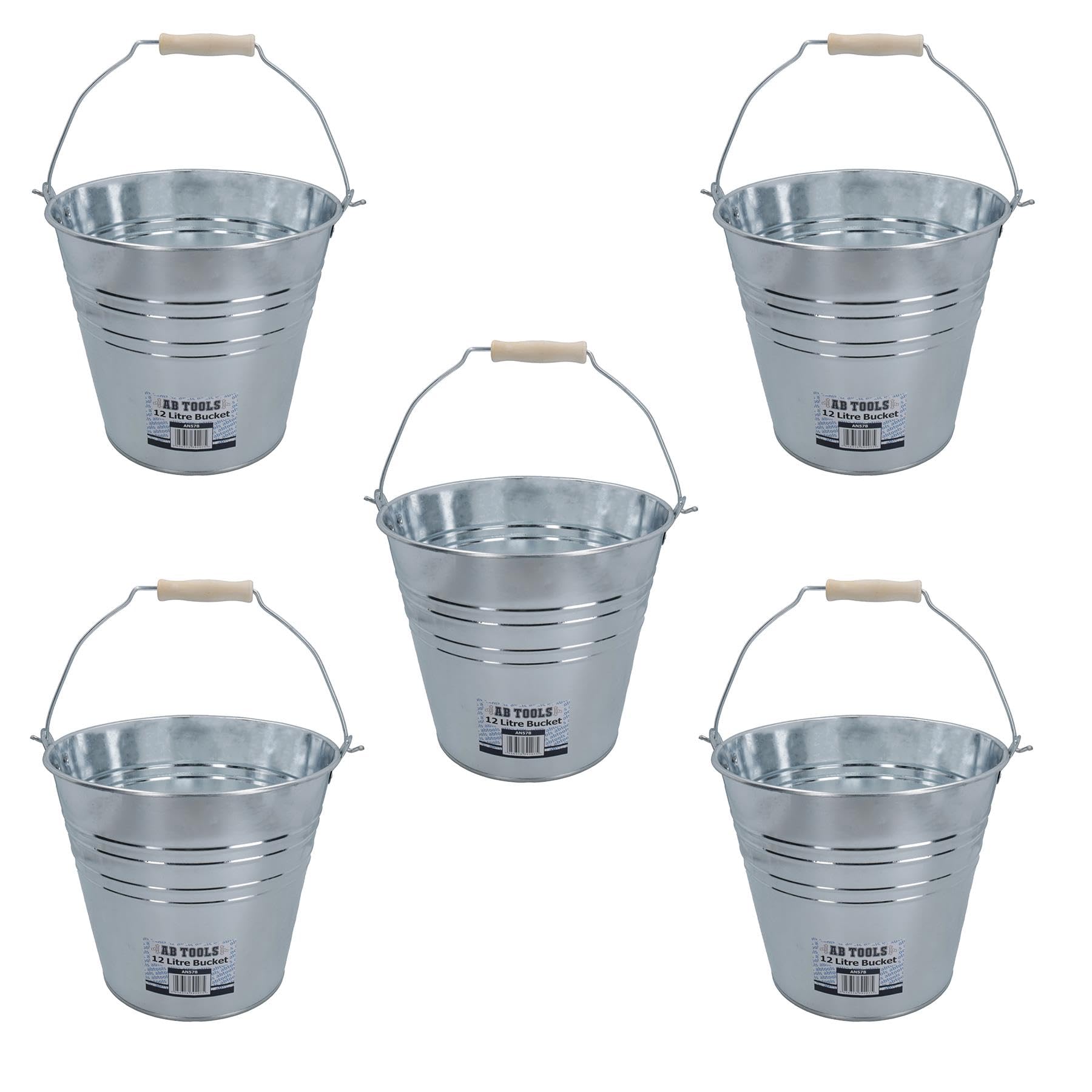 AB Tools 12L Galvanised Steel Metal Bucket Pail Water Coal Greenhouse Garden Plant 5PK