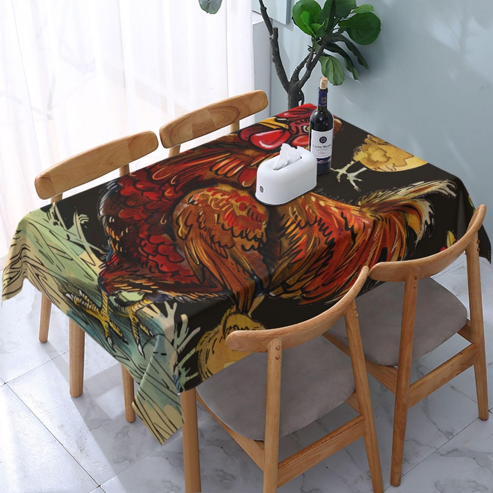 Nappe rectangulaire imprimée poulet en tissu lavable pour protéger la table de cuisine