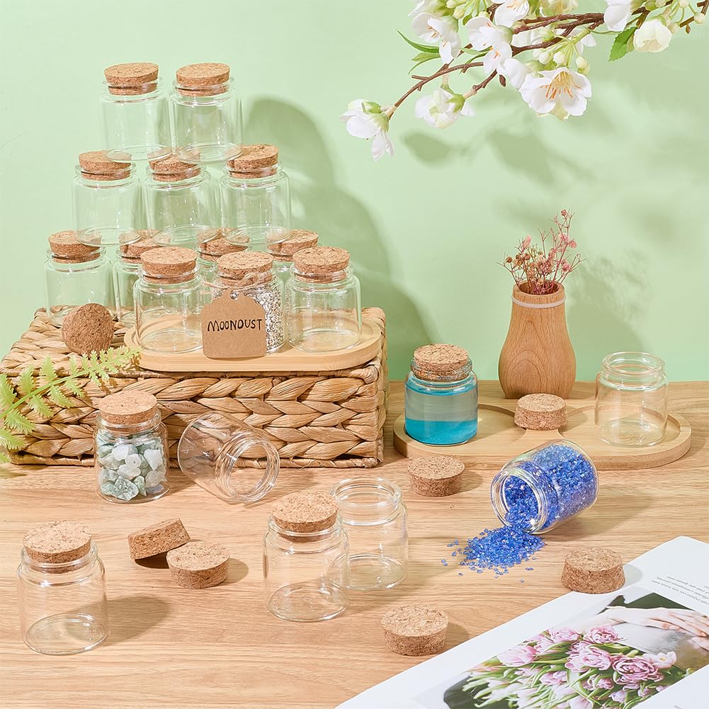 PH PandaHall 30pcs Petits Bocaux en Verre avec Couvercles en Liège Mini Bouteilles en Verre Petits Bocaux à Souhaits pour Loisirs Créatifs Cadeaux Souvenirs de Mariage Décoration, 50ml