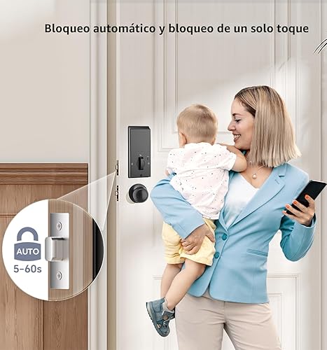 Miniatura 7 de Juego de cerrojo de teclado de huellas dactilares con asa, cerradura de puerta de entrada sin llave, cerraduras de puerta para juego de cerradura de