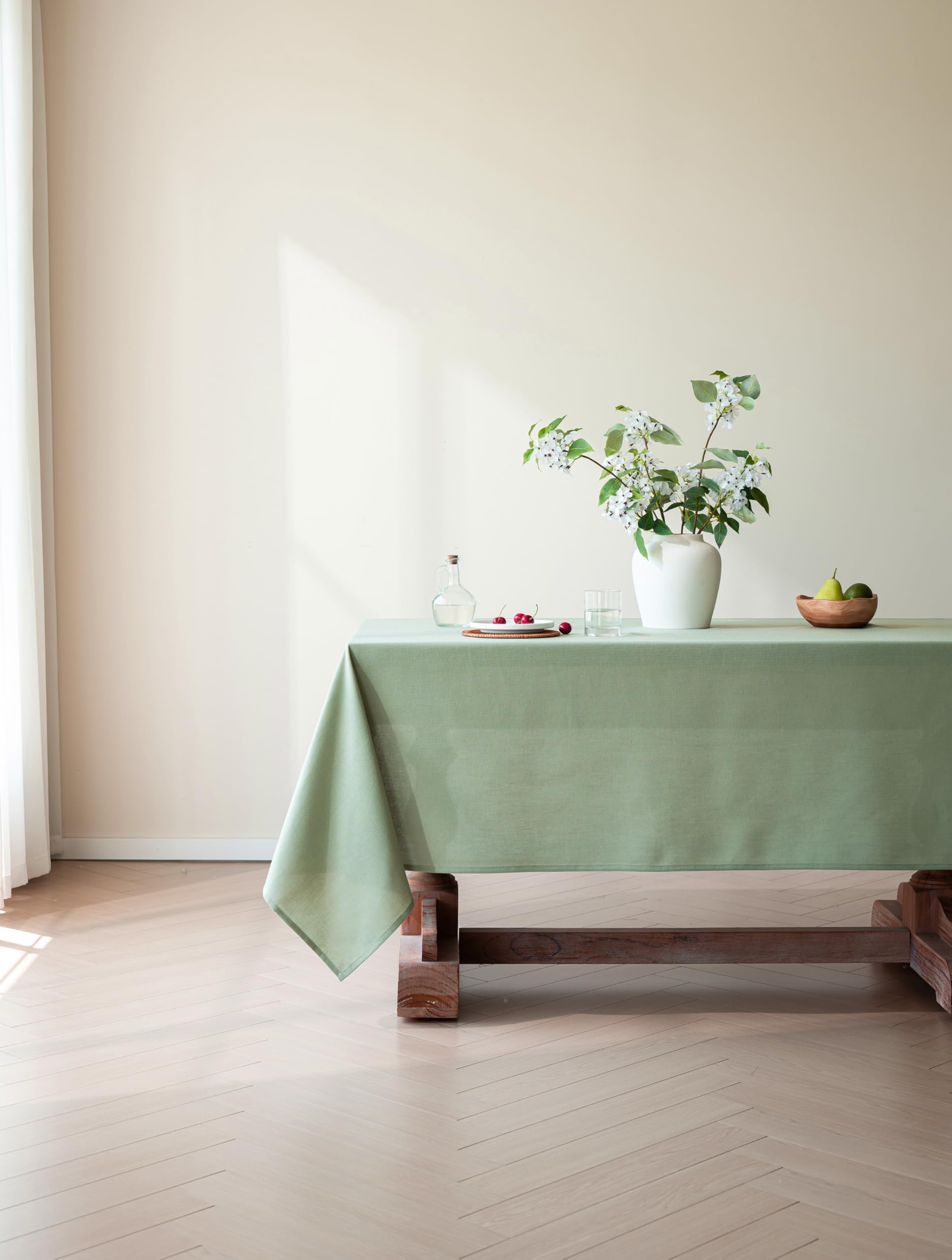 Placidy Sage Green Tablecloth for Rectangle Tables 6-8 Person Farmhouse Neutral Table Cloth Rectangular Kitchen Decoration Dining Spring Pastel Green